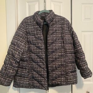 Lands' End Black and White Puffer Jacket with Quilted Design